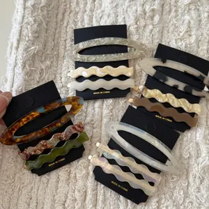 Elegant Acetate Hair Clip Set Wavy Geometric Marbled Pattern Hairpins Fashion Side Clips For Women Hair Accessories