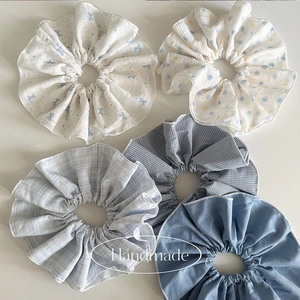 Fresh Fabric Hair Scrunchies For Women Bowknot Polka Dot Pattern Large Ruched Elastic Hair Ties Handmade Hair Accessories
