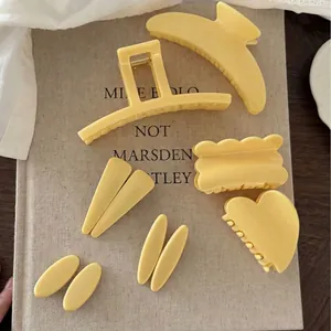Clip per Capelli Geometriche Giallo Crema per Donna Dolci Semplici Mollette a Squalo Clip a Becco d'Anatra Moda Tessuto Accessori per Capelli Fatti a Mano
