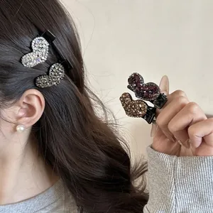 Pince à Cheveux en Forme de Cœur avec Strass pour Femme Épingle à Cheveux Latérale en Métal Accessoire de Mode Étincelant