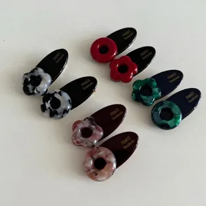 French Style Acetate Hair Clip Marble Texture 3D Flower Oval Duckbill Clip Geometric Side Clip Handmade Hair Jewelry Women