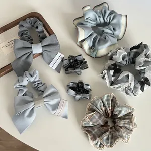 French Style Bow Scrunchies For Women Fabric Oversized Hair Ties Elegant Plaid Lace Hair Accessories Vintage Aesthetic Hair Scrunchies For Girls Daily Wear