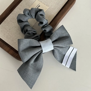 Blue-grey oversized bow scrunchie handmade with premium fabric for women's hair styling
