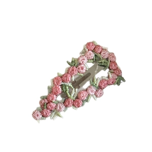 Pink sunset floral embroidery BB clip hair accessory for women with sweet heart style