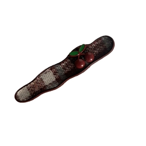 Red plaid hair clip with cherry bow accent for girls forehead and side hair styling