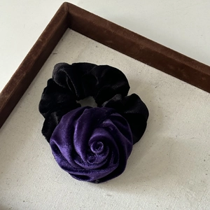 Elegant purple velvet rose scrunchie hair tie with high elasticity for women's hair