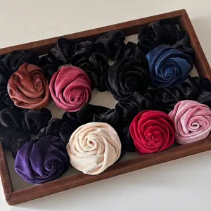 Vintage Velvet Rose Large Hair Scrunchies Handmade 3D Flower Elastic Hair Ties Elegant Velvet Scrunchies For Women Styling