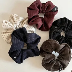 Korean Style Large Striped Scrunchie Elastic Hair Band For Women Fashion Pinstripe Fabric Ponytail Holder Hair Accessories