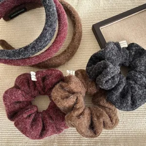 Vintage Woolen Fabric Hair Scrunchie Thickened Headband Autumn Winter High Skull Top Handmade Hair Accessories For Women