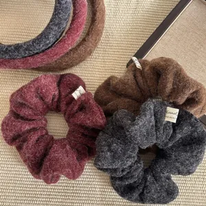 Vintage wool scrunchie and padded headband set in burgundy and grey colors