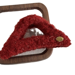Elegant deep red plush hair claw clip with silver sparkle thread and gold metal detail