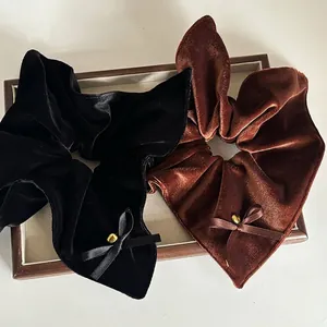Französischer Retro Großer Samt Haargummi Mit Schleife Goldperle Eleganter Einfarbiger Elastischer Haargummi Für Damen Mädchen Haarschmuck