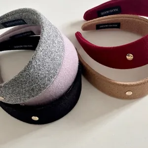 Taro purple and multi-color wide padded wool headbands with gold button detailing