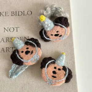 Handgefertigte Wollfilz Tier Haarspangen Für Kinder Süße Schwein Hund BB Clips Partyhut Schleife Mädchen Haarschmuck