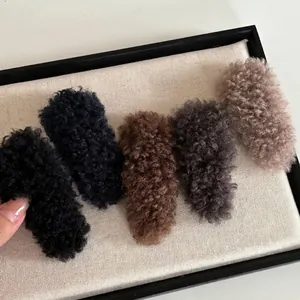 Five-piece set of plush teddy fur BB hair clips in various autumn and winter colors