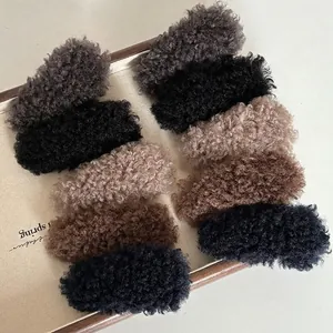 Korean Style Faux Fur Hair Clip Soft Fuzzy Teddy Plush BB Clip Solid Color Winter Hair Accessories For Women Girls