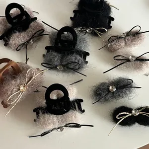 Barrettes à cheveux élégantes en peluche avec nœuds et strass aux tons terre d'automne