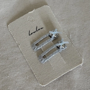Handmade silver-gray rectangle floral hair clips with heart charms and bows for girls