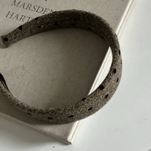 Vintage brown polka dot padded headband made of warm wool fabric for women stylish hair accessory