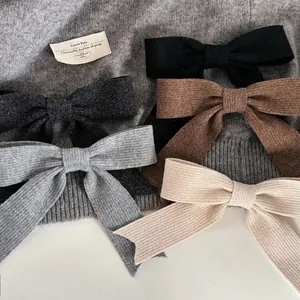 5-piece ribbon bow hair clips set in ribbed fabric texture with solid neutral colors