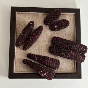 Vintage Tweed Knitted Hair Clip Plum Color Handwoven Side Bangs BB Clip For Women Autumn Winter Fashion Hair Accessories