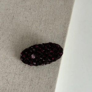 Plum tweed knit oval hair clip with textured fabric for elegant side hair styling