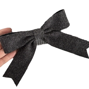 Elegant large charcoal grey fabric bow hair clip with premium textured material