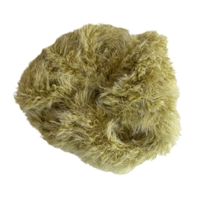 Oversized plush faux fur hair scrunchie in ginger yellow with soft fluffy texture