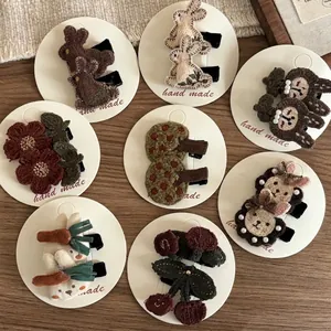 Forest-style handmade hair clips with cute rabbit cherry mushroom embroidery