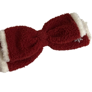 Red and white plush bow hair clip with silver snowflake pendant for Christmas theme