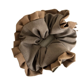 Brown ruffled hair scrunchie with two-tone color layers and vintage textured fabric