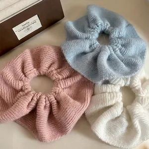 Women Knitted Woolen Hair Scrunchie Large Autumn Winter Handmade Solid Color Soft Elastic Hair Tie Headwear Hair Accessories