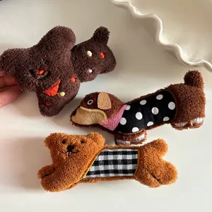 Lot de barrettes à cheveux mignonnes en peluche pour filles avec broderie ours et chien