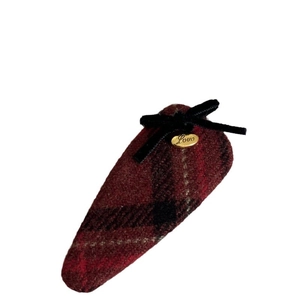 Red plaid hair clip with black velvet bow and golden metal love pendant accessory