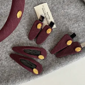 French Wine Red Fabric Hair Accessories Ribbed Fabric Headband Duckbill Clip Gold Label Vintage Elegant Hair Ornaments Women