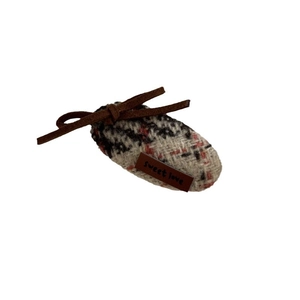 Tweed plaid hair tie featuring brown velvet bow and sweet love leather label tag