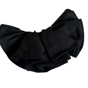 Elegant large black double-layered ruffled bow hair clip with matte fabric texture