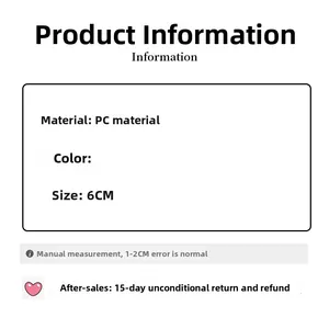 Detailed size chart showing PC material specifications and 6cm dimensions for large hair claw