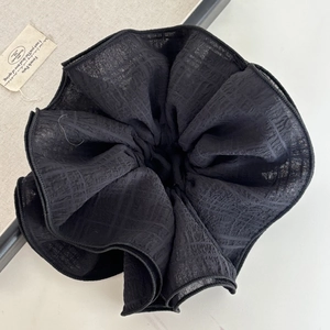 Elegant 4-layer black pleated oversized scrunchie with French style textured fabric