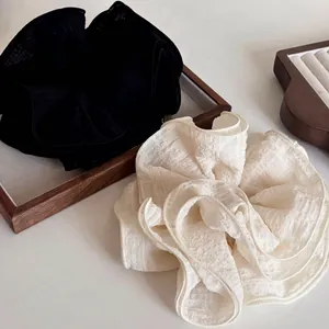 Large Polyester Ruffle Scrunchie For Women French Style Elegant Fabric Hair Tie Korean Fashion Oversized Hair Rope Accessory