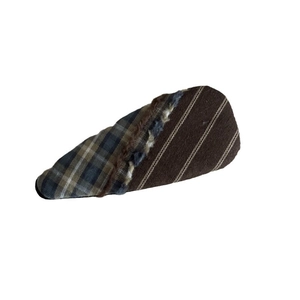 French style plaid tassel patchwork hair clip in brown and green earth tones