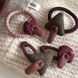 Handgefertigte Wald-Stil Stoff Pilz Haarklammer Süß Stickerei Baumwolle Leinen BB Clip Haargummi Für Damen Kinder Schmuck