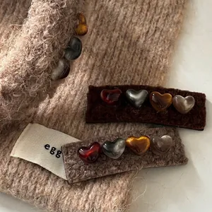 Chouchou en Peluche Vintage avec Cœur Rayé Élastique Souple pour Femmes Accessoires de Coiffure de Mode