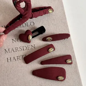 French Style Retro Burgundy Fabric Wrapped Hair Clip Delicate Bowknot Hair Claw Elegant Duckbill Side Clip For Women