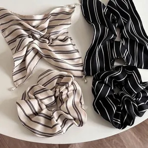 Eleganter Gestreifter Satin Haargummi Mit Schal Und Künstliche Perlenimitat Anhänger Gestreifte Haarschmuck Schleife Für Damen Schmuck