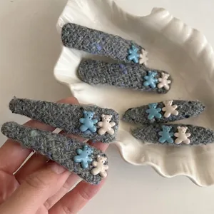 Cute Bear Fabric Hair Clip Tweed BB Clip For Kids Women Korean Style Side Bangs Pin Fashion Hair Accessories