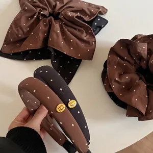 Handmade Fabric Polka Dot Hair Accessories Preppy Style Headband And Large Scrunchie For Women Retro Hair Ties Bow Decor