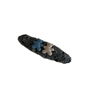 Cute teddy bear fabric hair clip in light blue tweed design for girls hair styling