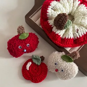 Handmade Crochet Knitted Red Apple Hair Clip Sweet Cartoon Fruit Scrunchie Hair Accessories For Women Girls Everyday Decoration