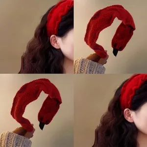Knitted Woolen Headband For Women Autumn Winter Sweet Pleated Wide Hair Hoop Solid Color Fashion Handmade Hair Accessories